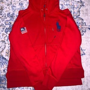 Women’s red Ralph Lauren polo hoodie jacket